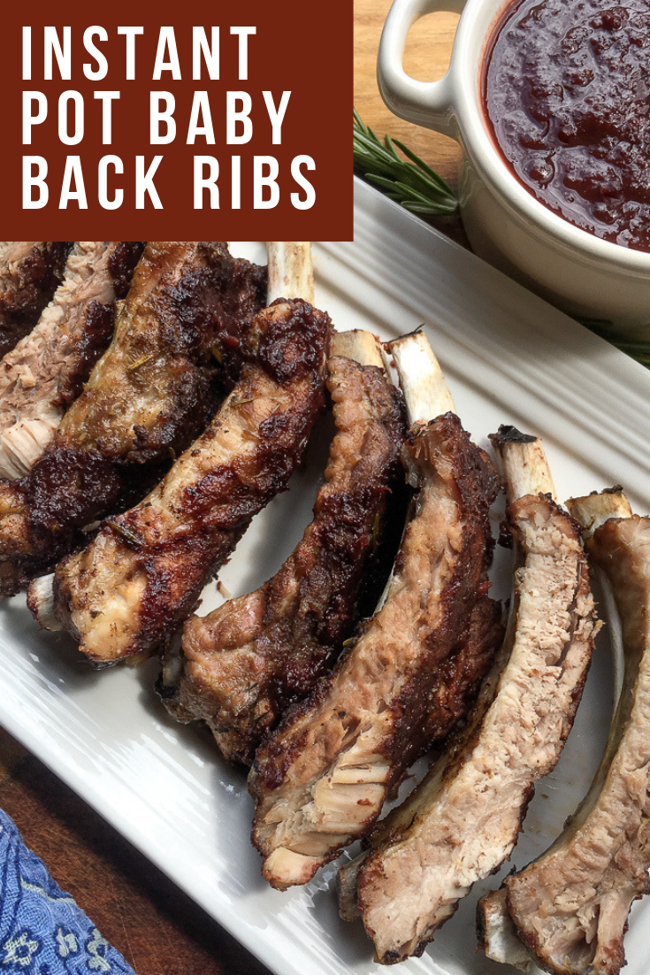These quick and easy Instant Pot baby back ribs are really tender and delicious. The cinnamon and rosemary in the dry rub complements the flavours in this savoury Dark Cherry BBQ Sauce, but the flavours pair well with just about any barbecue sauce if you already have a goto recipe.
